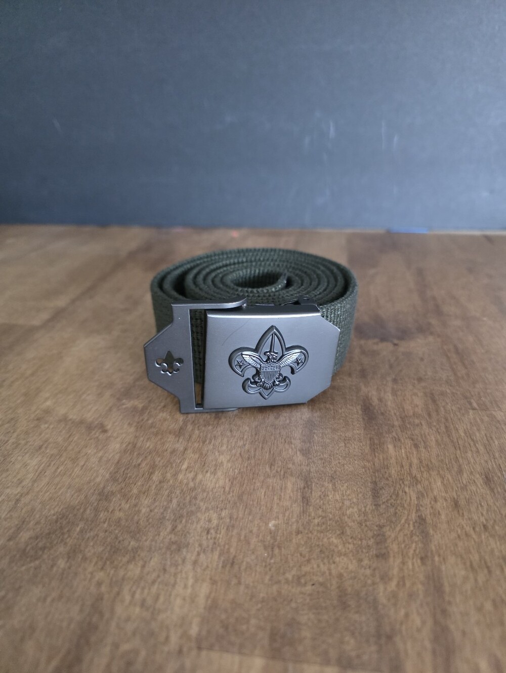 BSA Olive Green Webbing Belt with Fleur-de-Lis Buckle 57"